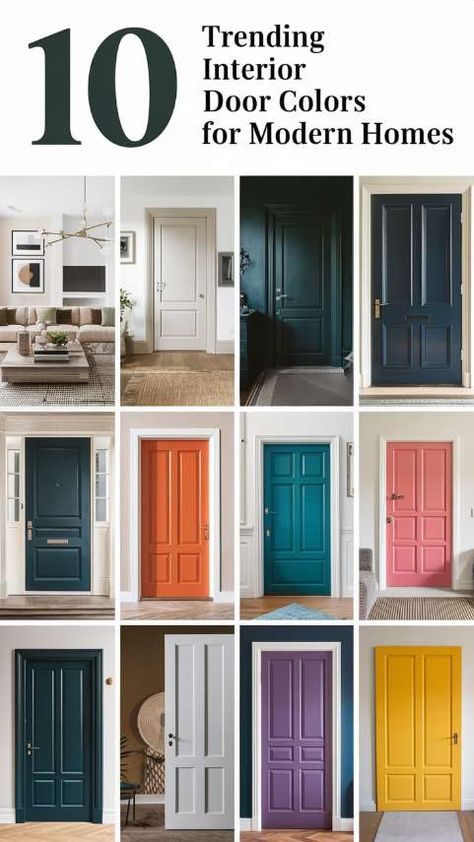 10 Trending Interior Door Colors for Modern Homes Inside Painted Front Door, Fun Trim Colors, Interior Front Door Makeover, Interior Colored Doors, Dark Blue Interior Doors, Painting Inside Front Door, Colorful Interior Doors, Interior Doors Colors, Best Interior Door Colors