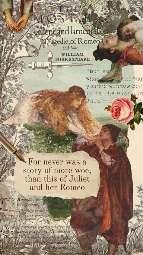 #romeoandjuilet #starcrossedlovers #williamshakespeare #tragedy #play #Capulet #Montague Romeo Montague, Maybe In Another Life, Collage Background, Pinturas Disney, Romantic Art, Ethereal Art, Pastel Wallpaper, Romeo And Juliet, Of Wallpaper