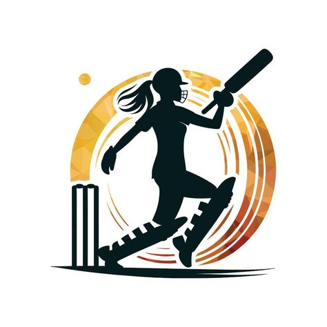 Cricket Player Logo Creative Women Style Vector Logo Cricket Design, Cricket Thumbnail, Cricket Vector, Cricket Girl, Cricket Photo, Cricket Women, Drone Logo, Women Cricket, Cricket Logo