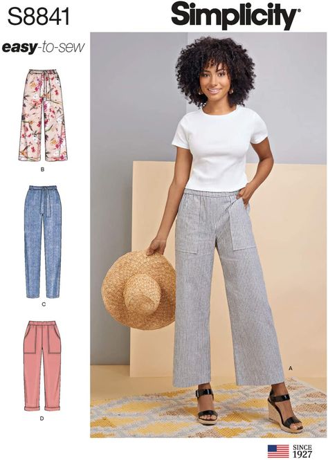 AmazonSmile: Simplicity Pattern S8841 Misses' Wide or Slim Leg Pull-on Pants, R5 (14-16-18-20-22) : Arts, Crafts & Sewing Wide Leg Pants Pattern, Women Pants Pattern, Pants Sewing Pattern, Beginner Sewing Projects Easy, Clothes Sewing, Sewing Embroidery, Womens Sewing Patterns, Simplicity Sewing, Easy Sewing Patterns