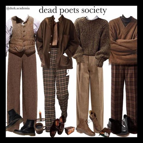 Dark Academia ☕️ on Instagram: “And here is the glorious Dead poets society. It was going to be too long so I couldn't fit it all in one post. The quotes will come…” Guys Dark Academia Fashion, Dark Acamedia Outfits Male, Mens Outfit Styles, Grunge Academia Outfits Men, Dark Academia Men Outfit, Dark Academia Aesthetic Men, Styles For Men, Dark Academia Aesthetic Outfit Men, Dark Academia Outfit Men