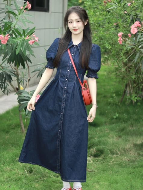 Jeans Frock, Daily Fashion Outfits, Everyday Outfits Summer, Long Denim Dress, Girls Lace Dress, Frock For Women, Trendy Fashion Tops, Bagan, Drawing Artwork