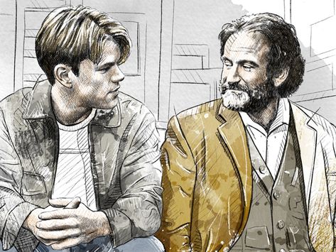 Movie Illustration: Good Will Hunting by Sergio Ingravalle on Dribbble Robin Williams Art, Movie Poster Project, Hunting Wallpaper, Collage Des Photos, Hunting Art, Good Will Hunting, Matt Damon, Movie Poster Art, Robin Williams