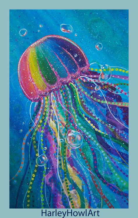 Title: Jellyfish Queen Original acrylic painting by Harley Howl.  jellyfish art, jellyfish art drawing, jellyfish art acrylic,  jellyfish art painting, jellyfish art project, jellyfish art for kids,  jellyfish art watercolor, jellyfish art abstract, jellyfish art trippy,  jellyfish art illustration, jellyfish art acrylic painting, jellyfish art gcse,  jellyfish art galaxy, jellyfish art blue, jellyfish art ideas,  jellyfish art cute, jellyfish art paint,  jellyfish art acrylic mixed media. Diy Jellyfish Decoration, Painting Jellyfish, Queen Painting, Art Jellyfish, Jellyfish Painting, Colorful Jellyfish, Art Trippy, Painting Animals, Jellyfish Art