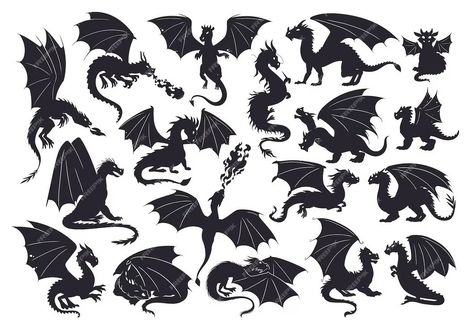 Painting Silhouette, Dragon Painting, Dragon Silhouette, Fire Breathing, Reptiles, Premium Vector, Projects To Try