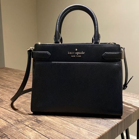 Kate Spade Staci Medium Satchel in black Kate Spade Medium Satchel, Kate Spade Staci Medium Satchel, Kate Spade Staci Small Satchel, Kate Spade Bag Aesthetic, Kate Spade Bag Outfit, Kate Spade Purse Aesthetic, Kate Spade Aesthetic, Kate Spade Black Bag, Small White Handbag