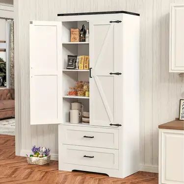 External Pantry, Cabinet With Barn Doors, Pantry Alternatives, Diy Pantry Cabinet, Stand Alone Pantry, Farmhouse Pantry Cabinets, Pantry Cabinet Ideas, Tall Kitchen Pantry Cabinet, Pantry Cabinet Free Standing