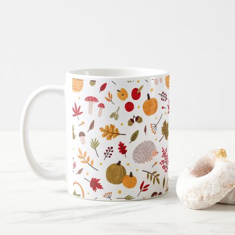 Autumn Hand Drawn Fall Mug Size: 11 oz. Color: White. Gender: unisex. Age Group: adult. Autumn Mug Design, Autumn Mug Painting Ideas, Autumn Ceramic Painting, Autumn Mug Painting, Autumnal Pottery Painting, Pottery Painting Autumn, Fall Mug Painting Ideas, Autumn Pottery Painting, Fall Pottery Painting Ideas