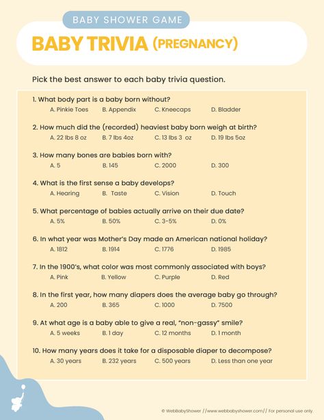 Baby Shower Games Free Downloads, Baby Trivia Questions And Answers, Baby Shower Trivia Questions And Answers, Baby Shower Game Printable, Office Baby Shower Games, Baby Trivia Game Free Printable, Baby Shower Games Free, Baby Shower Games Printable Free, Baby Shower Trivia Game