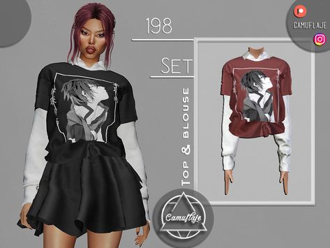 The Sims Resource - SET 198 - T-Shirt & Blouse Sims 4 Cc Short Sleeve Shirt, Sims 4 Women Shirts, The Sims 4 Cc Clothing For Women Shirt, The Sims 4 Blouse Cc, Sims 4 Cc Shirts Sims Resource, Tomboy Shirts, Baggy Shirt, Sims 4 Studio, Free Sims 4