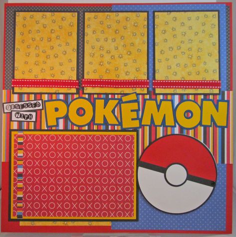 Pokemon Scrapbook, Senior Book, Birthday Scrapbook Layouts, Pokemon Crafts, Scrapbook Recipe Book, Pokemon Birthday Cake, Title Block, Anniversary Scrapbook, Ripped Paper