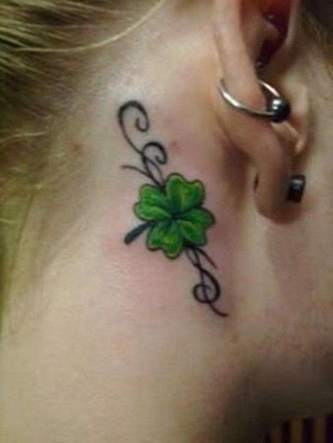 55 Incredible Ear Tattoos | Cuded Flower Tattoo Ear, Abstract Flower Tattoos, Behind The Ear Tattoo Ideas, Behind The Ear Tattoo, Clover Tattoo, Behind Ear Tattoos, Tattoo Behind Ear, Shamrock Tattoos, Places For Tattoos