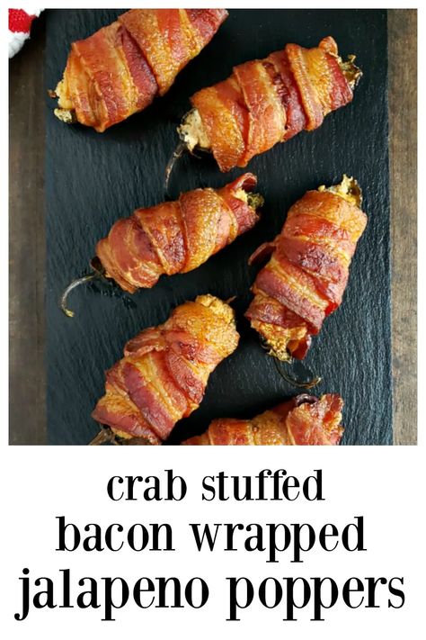 Jalapeno Poppers Oven, Wrapped Jalapeno Poppers, Bacon Wrapped Jalapeno Poppers, Jalapeno Popper Recipes, Pepper Recipes, Bacon Wrapped Jalapenos, Crab Stuffed, Poppers Recipe, Jalapeno Recipes