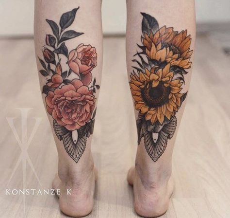 https://flic.kr/p/21ZEks5 | Photo | from my tumblr blog Tattoo Bein Frau, Tattoo Magazine, Tattoo Zeichnungen, Geniale Tattoos, Sunflower Tattoos, Calf Tattoo, Sunflower Tattoo, Trendy Tattoos, Matching Tattoos