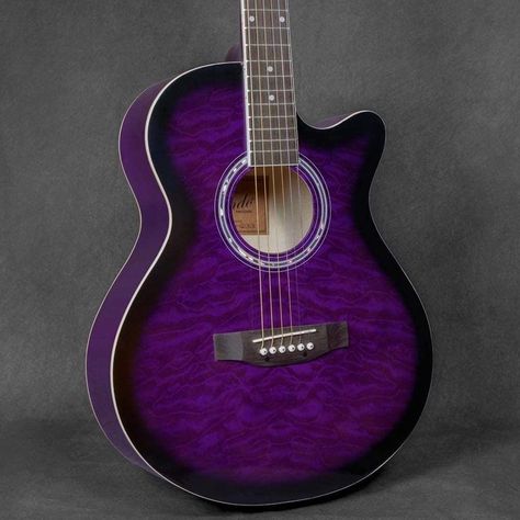 Acoustic Guitar Purple, Purple Guitar Aesthetic, Vipers And Virtuosos, Purple Music Aesthetic, Instrument Aesthetic, Music Setup, Black Acoustic Guitar, Purple Music, Purple Guitar