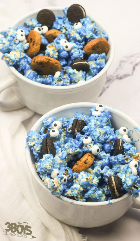 Cookie Monster Popcorn, Monster Popcorn, Oven Roasted Red Potatoes, Cinnamon Popcorn, Chips Ahoy Cookies, Oreo Cookie Pops, Candy Eyeballs, Cookies Theme, Homemade Popcorn