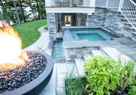 Pools With Hot Tubs, Gunite Swimming Pool, Canandaigua Lake, Custom Water Feature, Indoor Spa, Leisure Pools, In Ground Spa, Pool Water Features, Small Swimming Pools