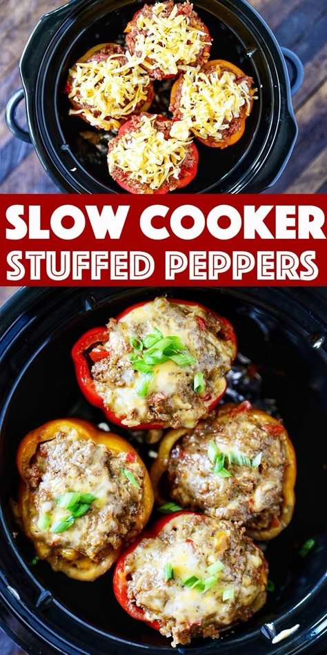 Crock Pot Stuffed Peppers, Stuffed Bell Peppers Ground Beef, Stuffed Veggies, Stuffed Peppers Beef, Crockpot Stuffed Peppers, Recipe Inspirations, Slow Cooker Stuffed Peppers, Chopped Veggies, Stuffed Peppers Healthy