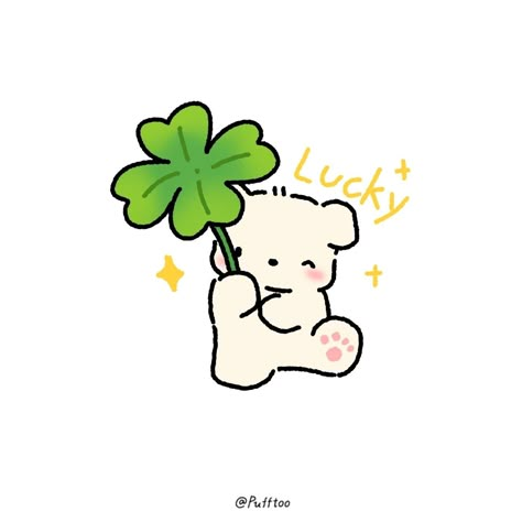 Clover Sticker, Sticker Drawing, 강아지 그림, Little Drawings, Cute Drawing, Cute Doodles, Cute Icons, Cute Stickers, Cute Art