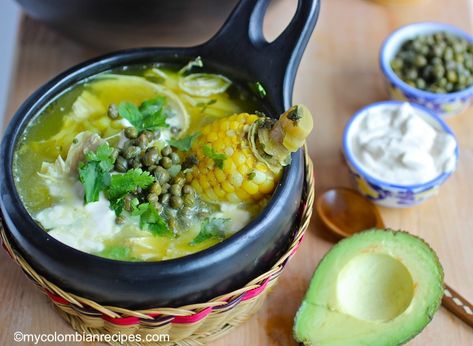 Ajiaco Colombiano (Colombian Chicken and Potato Soup) | My Colombian Recipes Colombian Chicken, Chicken And Potato Soup, Colombian Recipes, Vegetarian Ramen, Chicken And Potato, Tom Yum Soup, Pork Soup, Colombian Food, Hearty Stews