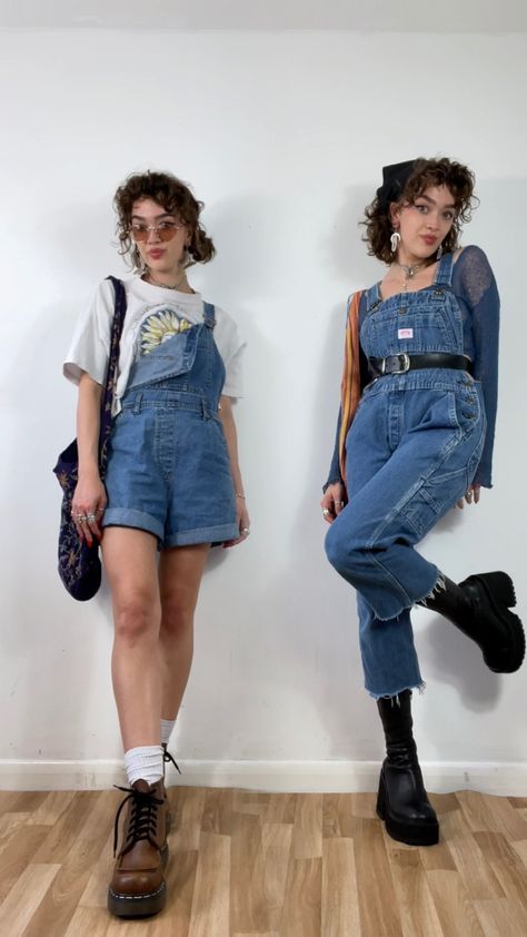 80s Fashion Overalls Outfit, Grunge Artist Outfit, Artist Wear Style, Witchy Overalls Outfit, Nerdy Summer Outfits, Aesthetic Overalls Outfit Short, Edgy Overalls Outfit, Artsy Overalls Outfit, Artistcore Outfits