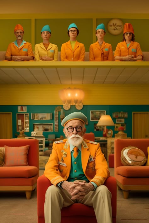 Wes Anderson Style Wallpaper Design Ideas Wes Anderson Color, Wes Anderson Aesthetic Colour Palettes, Wes Anderson Flowers, Wes Anderson Aesthetic Decor, Wes Anderson Photography, Wes Anderson Living Room, Wes Anderson Photoshoot, Wes Anderson Style Photography, Wes Anderson Composition