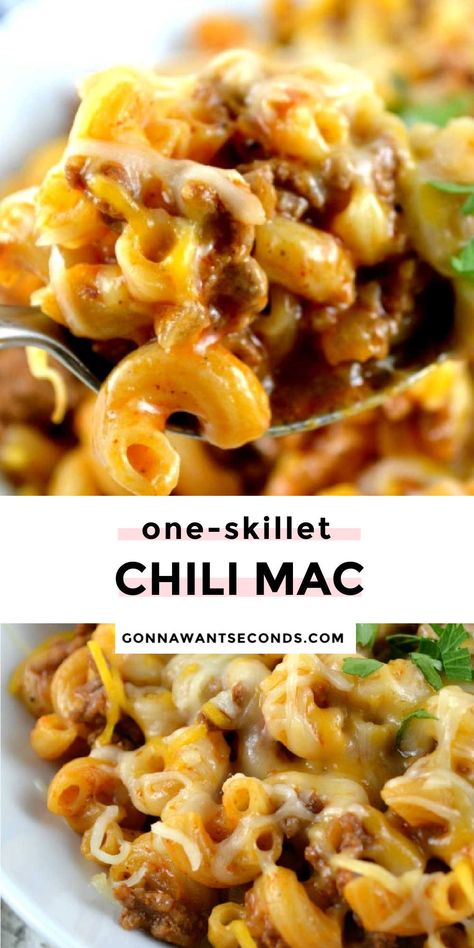 Skillet Chili, Chili Dinner, Chili Mac Recipe, Recipes Skillet, Pantry Ingredients, Chili Mac, One Skillet Meals, One Skillet, Beef Casserole Recipes