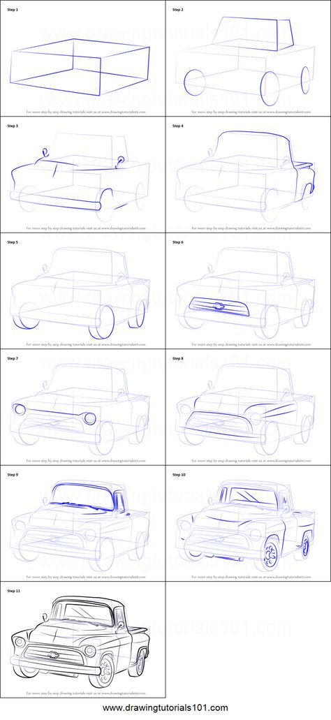 How to Draw a 1955 Chevy Truck printable step by step drawing sheet : DrawingTutorials101.com Low Rider Truck Drawing, How To Draw A Truck, Chevy Truck Drawing, 1955 Chevy Truck, 1958 Chevy Truck, Dragon Eye Drawing, Truck Crafts, Cartoon Car Drawing, High School Art Projects