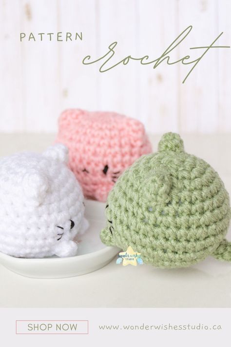 Want to make your own cute little mochi cats? Learn to crochet these with the crochet pattern on Wonder Wishes Studio, available for purchase 🍬 Crochet Mochi, Mochi Cats, Cat Amigurumi Pattern, Mochi Cat, Cat Amigurumi, Crochet Dog, Small Bites, Crochet Cat, Cat Pattern