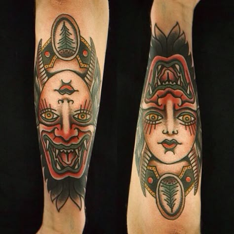 Upside Down Face Tattoo, Upside Down Tattoo, Upside Down Face, Face Tattoo Ideas, Interesting Tattoos, Heavily Tattooed, Two Face, Mask Tattoo, Traditional Tattoo Art