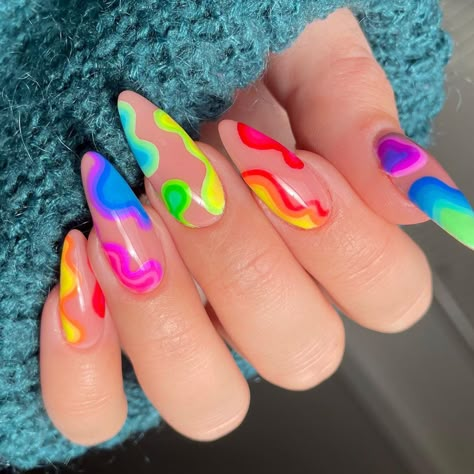 Rainbow Nail Art Designs, Rave Nails, Rainbow Nails Design, Rainbow Nail Art, Unghie Nail Art, Nails Art Designs, Funky Nail Art, Rainbow Nails, Festival Nails