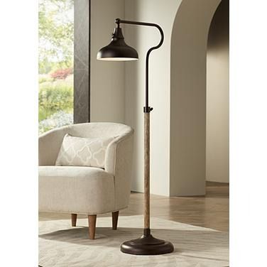 Franklin Iron Works Industrial Bronze Adjustable Downbridge Floor Lamp Farmhouse Floor Lamps, Floor Lamps For Living Room, Industrial Lighting Design, Faux Wood Grain, Floor Lamp Styles, Lamps For Living Room, Pharmacy Floor Lamp, Bronze Floor Lamp, Industrial Floor Lamps