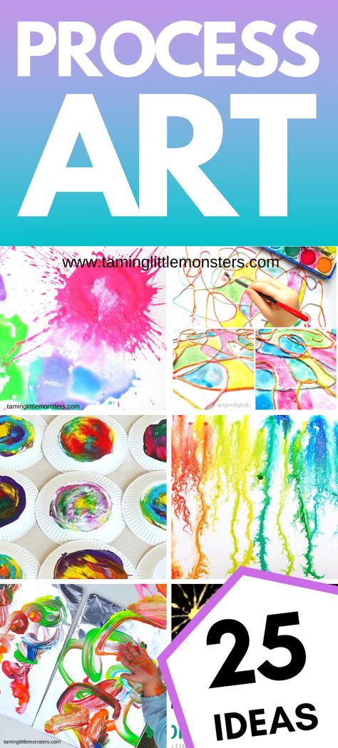 25 Process Art Ideas for Kids. Check out this list of fun and easy art activities toddlers and preschoolers can use to paint and explore. #artsandcrafts #processart #toddler #preschool Creative Arts For Preschoolers, Art Activities For Preschoolers Easy, Process Art For Two Year Olds, Preschool Free Art Ideas, Creative Art Activities For Kindergarten, Art Activities For School Age Children, Easel Art Ideas Preschool, Free Art Preschool Ideas, Preschool Coloring Activities