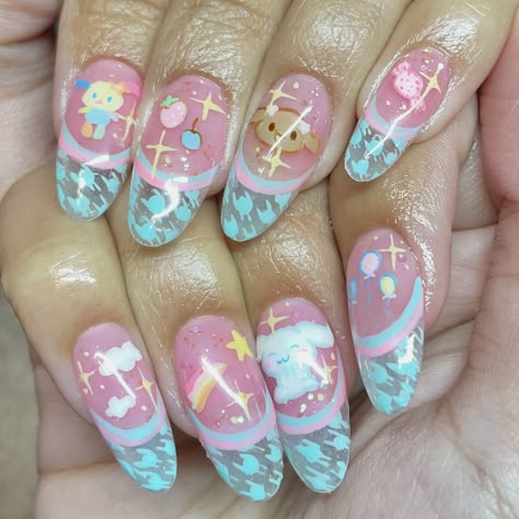 Instagram: @nailsbydanitung Kawaii Short Nails, Melanie Martinez Inspired Nails, Simple Kawaii Nails, Cinnamon Roll Nails, Japanese Nail Art Kawaii, Cute Kawaii Nails, Kawaii Nail Designs, Kawaii Nails Acrylic, Kidcore Nails