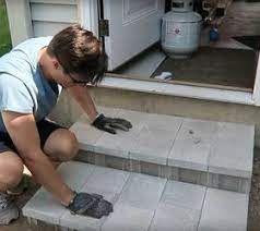 Cinder Block Steps, How To Build Porch Steps, Mobile Home Steps, Landscaping Blocks, Outside Steps, Paver Steps, Pavers Diy, Stone Porches, Front Porch Steps