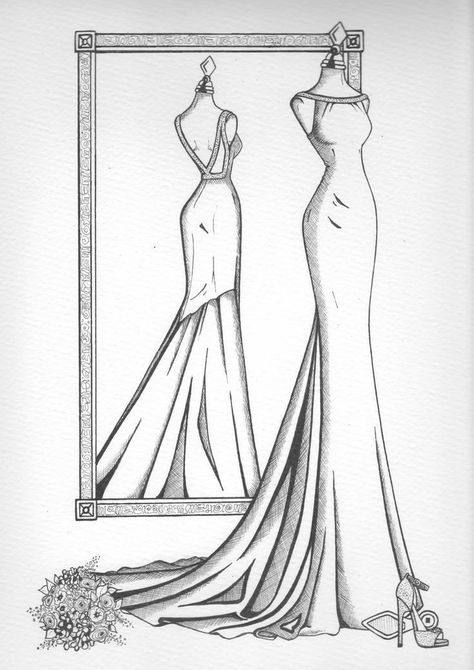 View Sketch, Wedding Dress Illustrations, Wedding Dress Sketches, Fashion Figure Drawing, Fashion Drawing Sketches, Fashion Illustrations Techniques, Dress Illustration, Trending Ideas, Dress Design Drawing