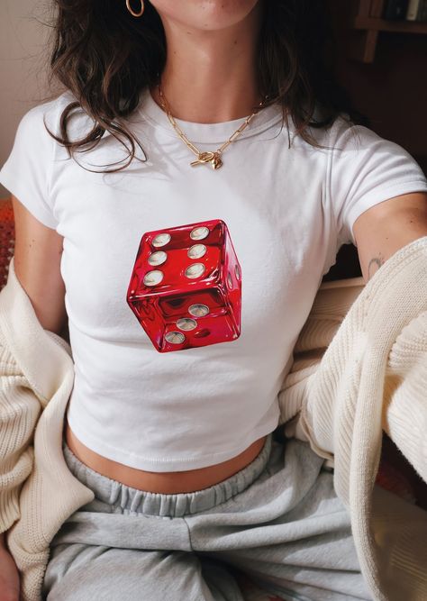 Lucky Dice Tee,Dice T-shirt, Trendy Aesthetic Tee, Y2K Baby Tee, Trendy Baby Tee, 90s Fashion , Women's Midweight Cotton Tee Baby Tee Outfit, Baby Tee Shirt, Y2k T Shirt, Y2k Baby Tee, Trendy Aesthetic, Baby Tees, Trendy Baby, Tee Outfit, Tshirt Design