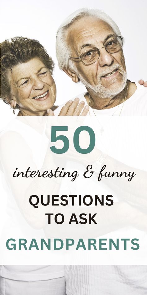 sweet old couple smiling and joking Questions To Ask Your Parents About Their Life, Things To Ask Grandparents, Grandma Questions For Kids, Question To Ask Your Grandparents, Questions For Grandma, Things To Ask Your Grandparents, Interview Questions For Grandparents, Grandparent Interview Questions, Questions To Ask Elderly People