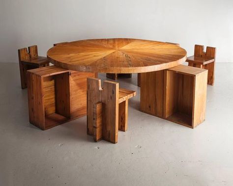 Dining Table by Lina Bo Bardi, Brazil, 1980s - 1st dibs Pine Dining Table, Vintage Dining Room, Unique Chair, Pine Design, Large Dining Table, Furniture Inspiration, Cool Furniture, Living Dining Room, Dining Room Table