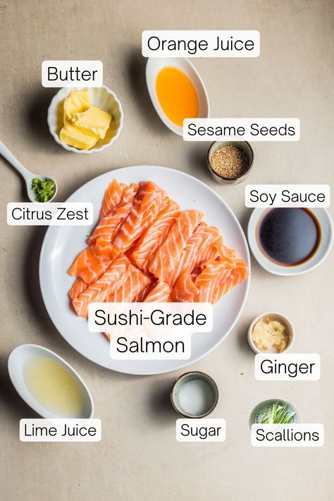 Salmon Crudo with Brown Butter, Citrus, and Soy Brown Butter Salmon, Salmon Crudo, Quick Salmon, Japanese Sauce, Raw Salmon, Citrus Dressing, Butter Salmon, Persian Cucumber, Easy Salmon