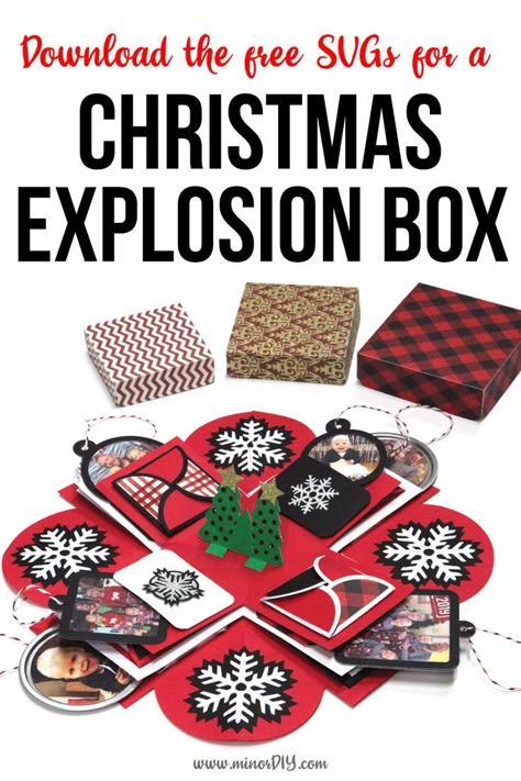 Diy Explosion Box Tutorials, Exploding Box Template, Diy Exploding Box, Explosion Box Tutorial, Cardboard Gingerbread House, Diy Gift Box Template, Patchwork Cards, Exploding Box Card, Free Svgs