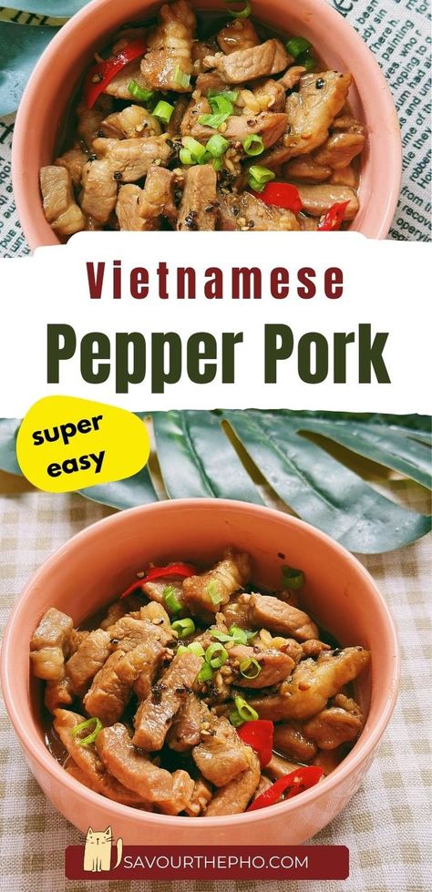 Vietnamese Pepper Pork (Thit Kho Tieu) Thit Kho Recipe, Vietnamese Lemongrass Pork, Lemongrass Pork Chops, Black Pepper Pork, Kimchi Pork, Thit Kho, Vietnamese Pancakes, Asian Pork Recipes, Lemongrass Pork