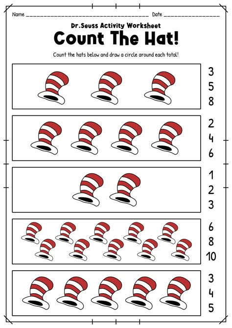 18 Dr. Seuss Worksheets For Preschool / worksheeto.com Dr Seuss Crafts Kindergarten, Dr Seuss Math Activities, Dr Seuss Worksheets, Dr Seuss Kindergarten, Dr Seuss Math, Dr Seuss Stories, Dr Seuss Printables, Dr Seuss Preschool Activities, Dr Seuss Art