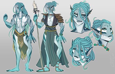 Fish Alien Character Design, Triton Character Art, Simic Hybrid Dnd, Merfolk Character Design, Aquatic Oc, Train Concept Art, Aquatic Humanoid, Dnd Character Poses, Simic Hybrid