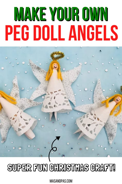 Dolly peg angel-fairy christmas tree decorations. Transform an ordinary peg into your own angels using only basic items! Line your peg doll angels up on the mantelpiece or even hang them on your Christmas tree. #christmasdecorations #pegdolls #pegdollangels #angeldecorations #christmasangel Angels Out Of Clothespins, Dolly Peg Christmas Decorations, Peg Angel Craft, Dolly Peg Angels, Clothespin Angels Ornament, Clothes Pin Angels, Peg Doll Angels, Clothespin Angels, Peg Angels