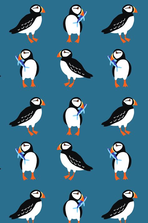 Puffin Nail Art, Puffin Wallpaper, Puffin Quilt, Puffin Embroidery, Puffin Drawing, Blue Bird Wallpaper, Puffin Illustration, Aesthetic Cute Wallpaper, Puffin Art