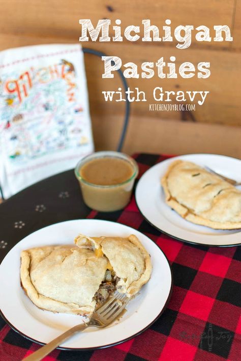 Michigan Pasties (Meat Pies) with Pan Gravy - Kitchen Joy Pasties Recipes Michigan, Yooper Pasty Recipe, Pasty Recipe Michigan, Michigan Pasties, Pocket Food, Finnish Food, Michigan Food, Pasties Recipes, Pan Gravy