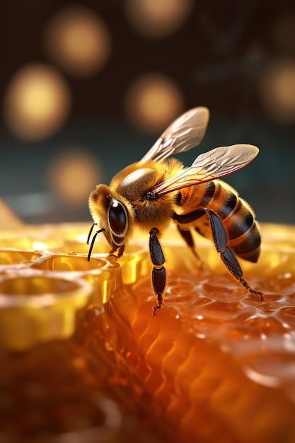 A bee drinking honey from a honeycomb | Premium Photo #Freepik #photo #beekeeping Honey Bee Images, Honey Bee Pictures, Bee On Honeycomb, Aesthetic Honey, Bee Symbol, Bee Aesthetic, Honey And Bee, Old John Deere Tractors, Honey Photography