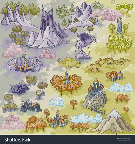 Fantasy Advernture map elements with colorful doodle hand draw in vector illustration - map3 part1 #Ad elements#colorful#doodle#Fantasy Map Elements, Cartoon Map, Fantasy Map Making, Map Ideas, Dnd World Map, Drawing Software, Fantasy World Map, Fantasy Maps, Adventure Map