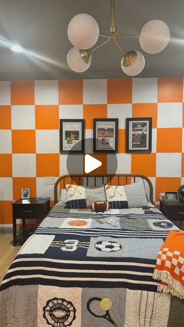 Hannah Moody on Instagram: "What more could a Vol obsessed 7 year old want more than a checkerboard wall?! This was such a fun room to paint!  . #hannyloudesigns #art #artist #nashvilleartist #mural #kidsroom #kidsroompainting #tennesseevols #volfootball" Checkerboard Wall, Rocky Top Tennessee, Fun Room, Rocky Top, Cool Rooms, Art Artist, Rocky, Wall Painting, Year Old